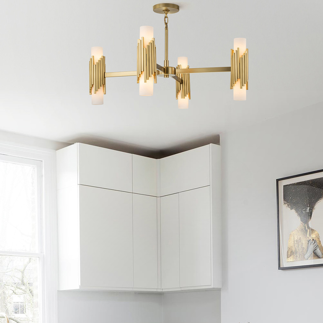 Люстра цвета латунь с 4-мя матовыми цилиндрическими плафонами Elstead Lighting