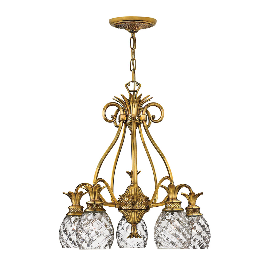Люстра цвета латунь с 5-ю плафонами из рельефного стекла в форме ананаса Hinkley