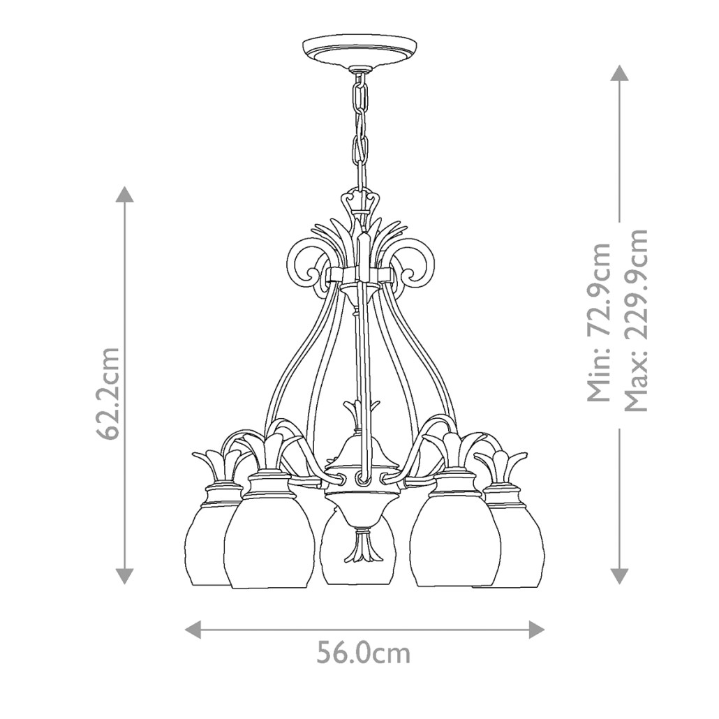 Люстра цвета латунь с 5-ю плафонами из рельефного стекла в форме ананаса Hinkley