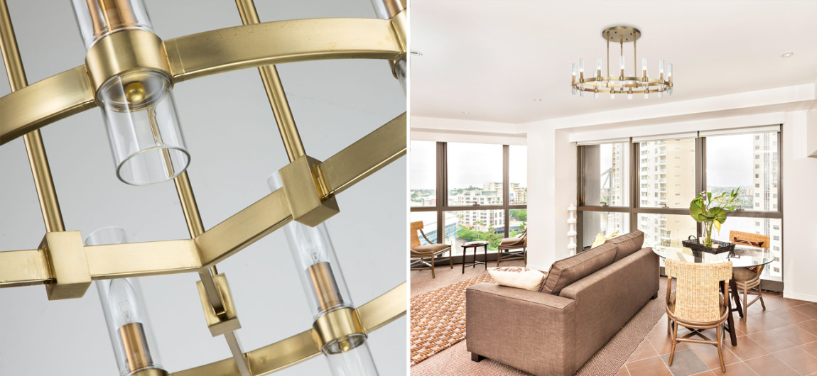 Люстра цвета матового золота с прозрачными плафонами Giostra D100 см