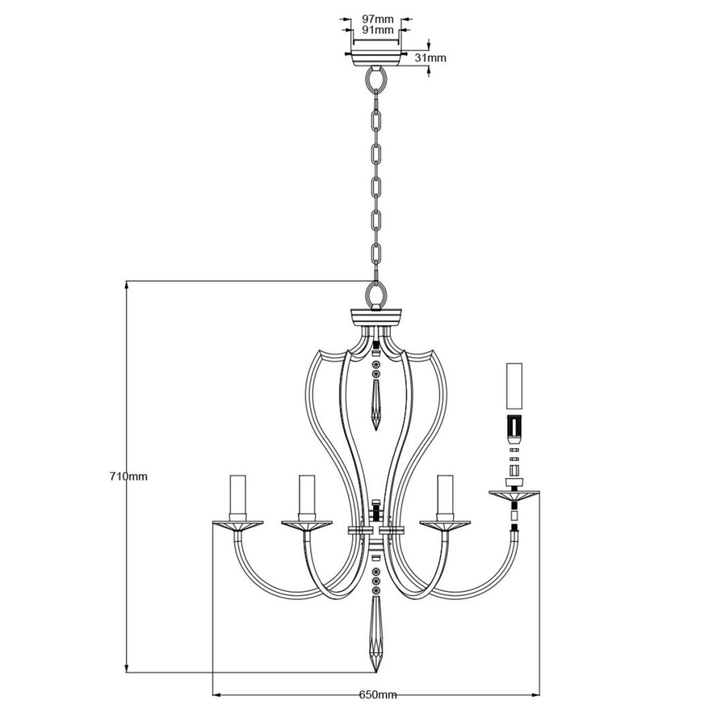 Люстра цвета никель с 6-ю лампами и стеклянными подвесками Elstead Lighting