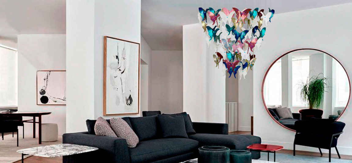 Люстра Цветные Бабочки Жемчужно-серая база Night Butterflies Chandelier Multi Color