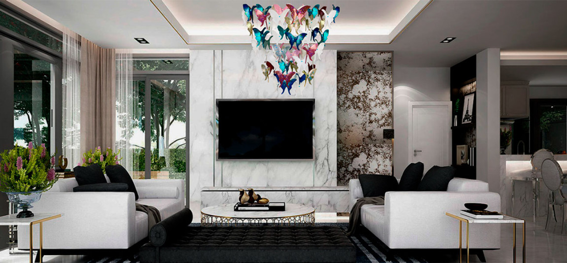 Люстра Цветные Бабочки Жемчужно-серая база Night Butterflies Chandelier Multi Color