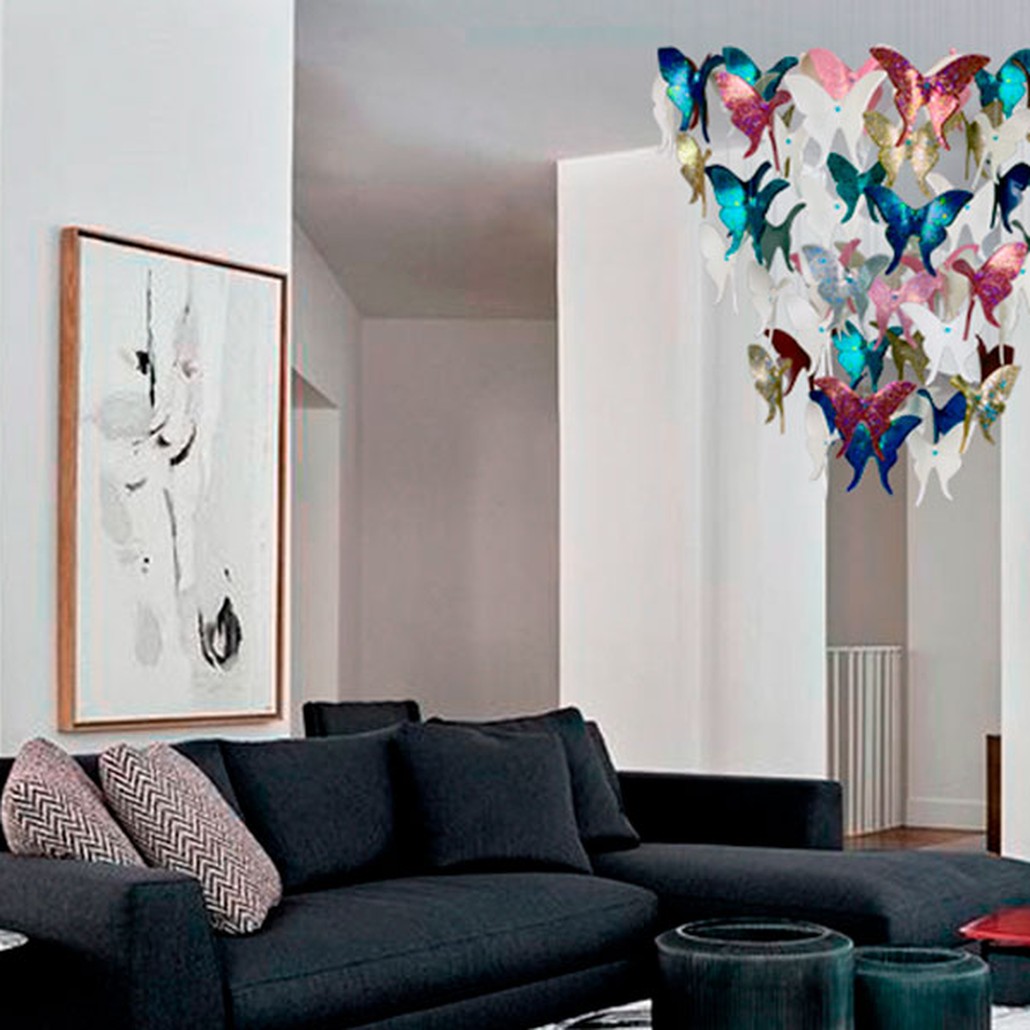 Люстра Цветные Бабочки Светло-Зеленая база Night Butterflies Chandelier Multi Color