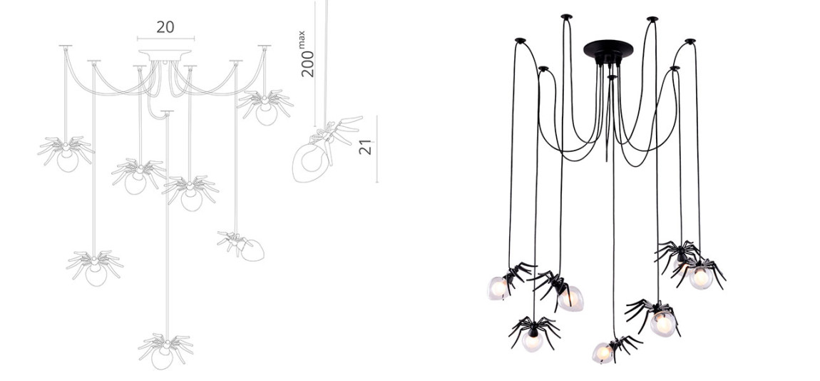 Люстра черная Паук Spiders lamp 7