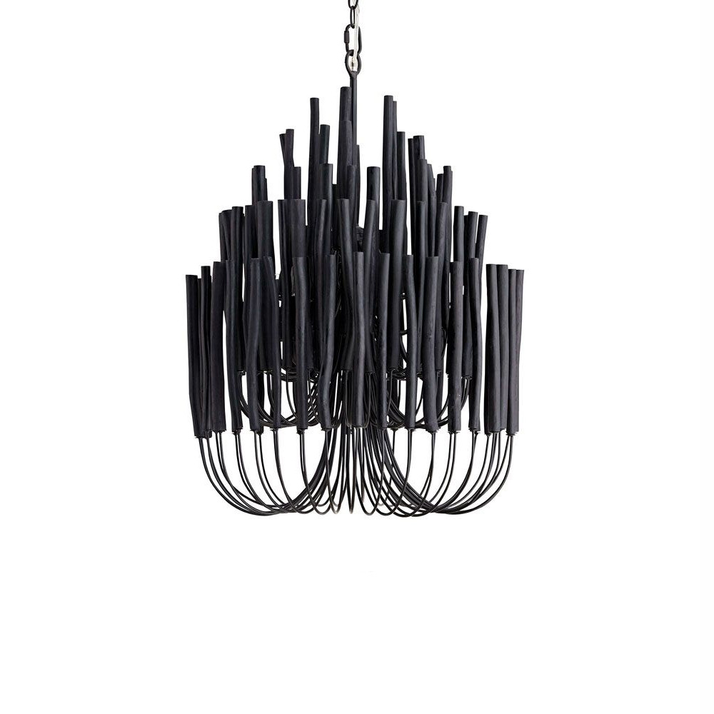 Люстра черная с несколькими ярусами деревянных палочек Bright Wooden Chandelier