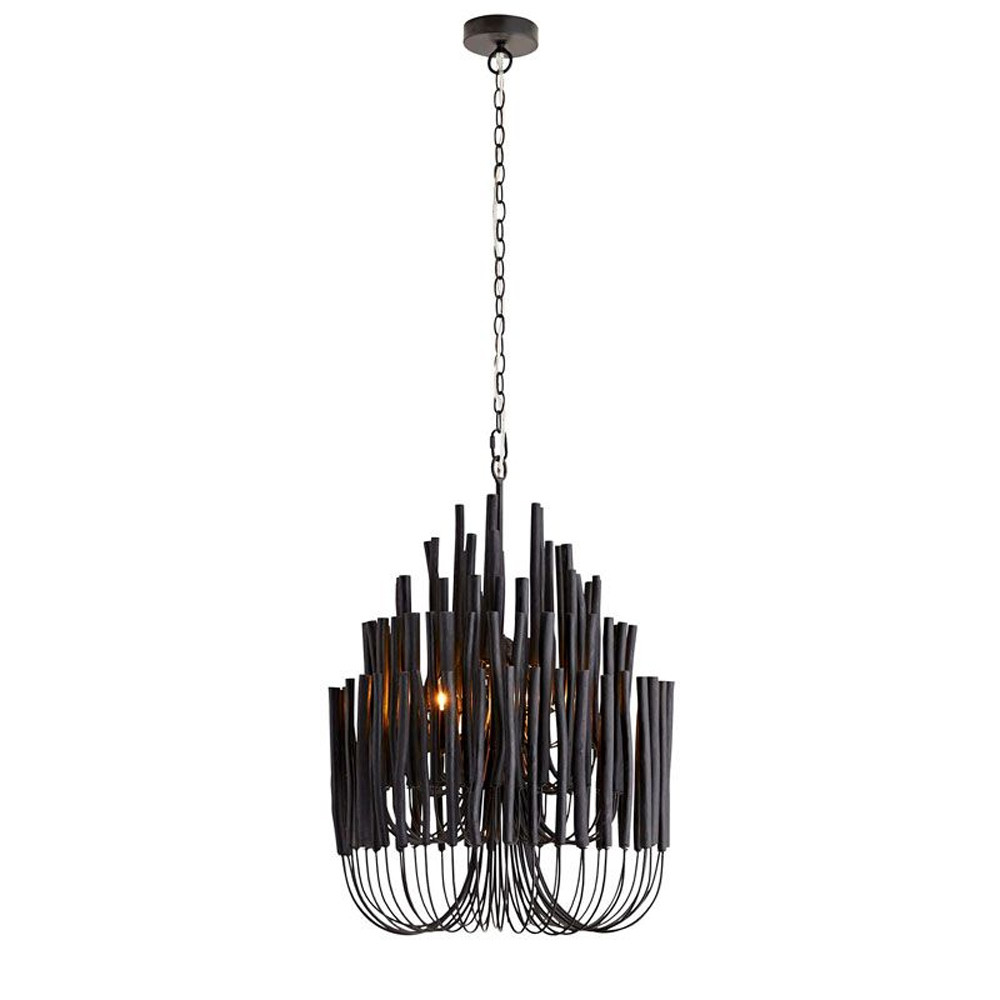 Люстра черная с несколькими ярусами деревянных палочек Bright Wooden Chandelier