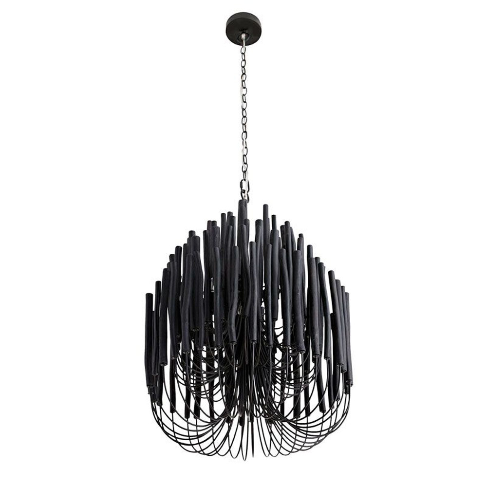 Люстра черная с несколькими ярусами деревянных палочек Bright Wooden Chandelier