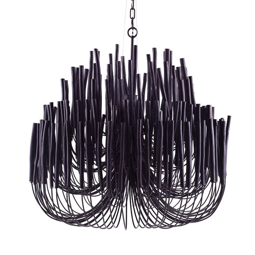 Люстра черная с несколькими ярусами деревянных палочек Bright Wooden Chandelier