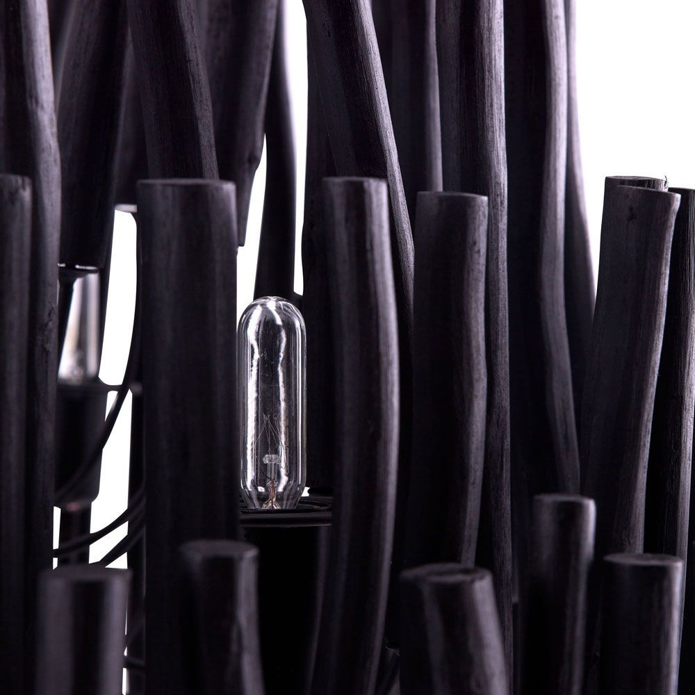 Люстра черная с несколькими ярусами деревянных палочек Bright Wooden Chandelier