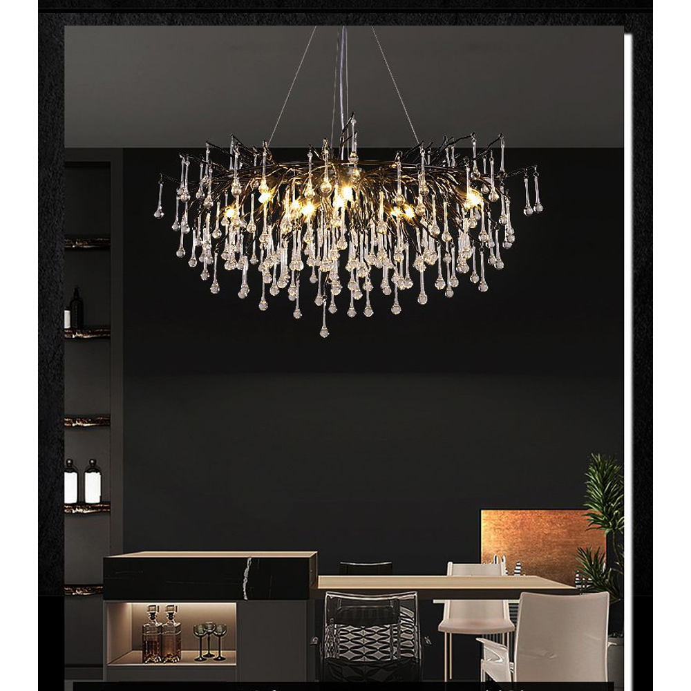 Люстра черная с прозрачными стеклянными подвесками в форме капель FAIRYTREE Light