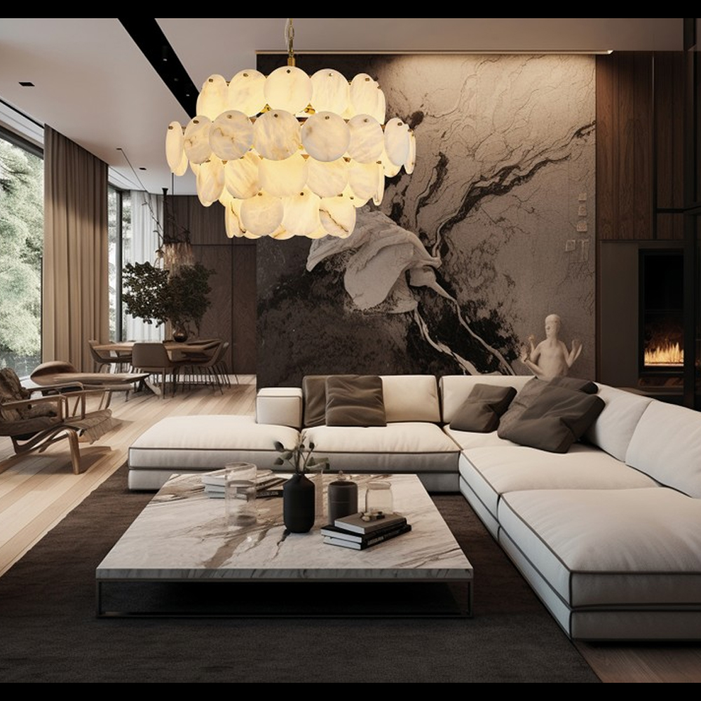 Люстра четырехъярусная с подвесками в форме дисков Cryptocrystalline Stone