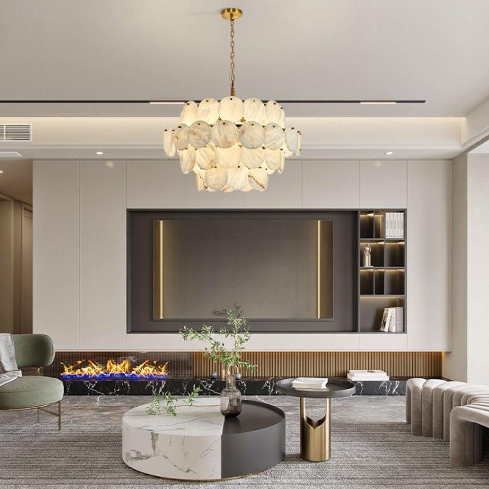 Люстра четырехъярусная с подвесками в форме дисков Cryptocrystalline Stone