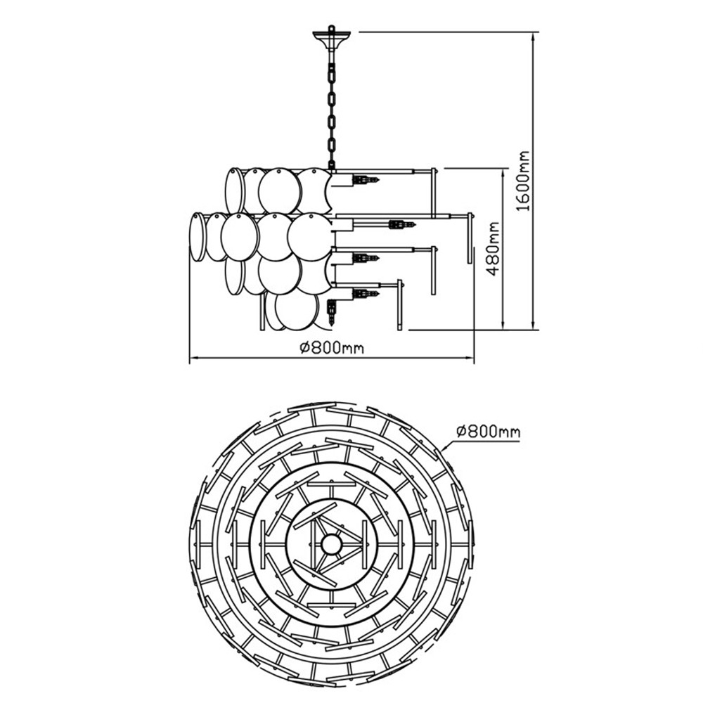 Люстра четырехъярусная с подвесками в форме дисков Cryptocrystalline Stone