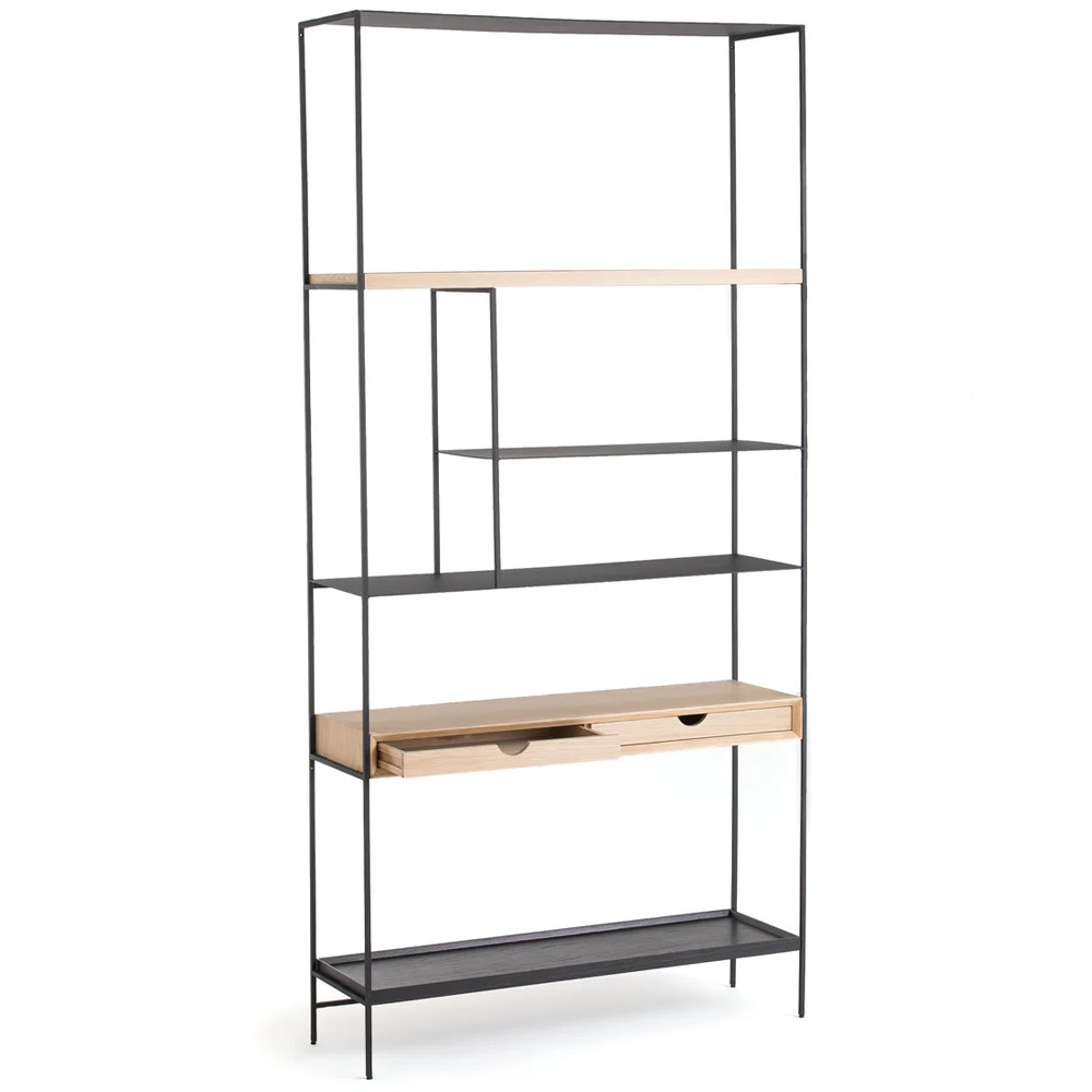Металлический стеллаж с деревянными полками и ящиками Menzie Metal Wood Rack
