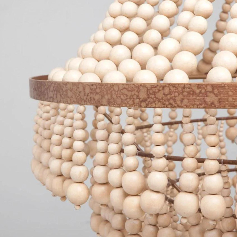Многоярусная люстра украшенная круглыми деревянными бусами Wooden Beads Chandelier L