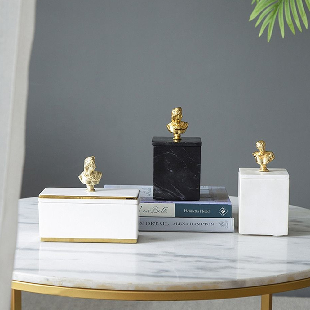 Мраморная шкатулка с бюстом из металла KELLY WEARSTLER