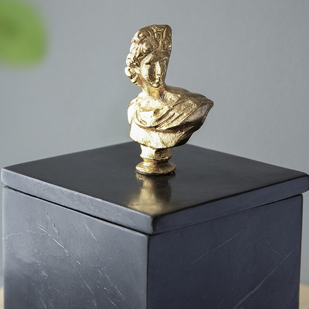 Мраморная шкатулка с бюстом из металла KELLY WEARSTLER