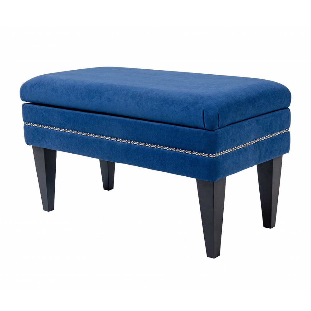Мягкая банкетка на черных ножках с зоной для хранения Casket Blue