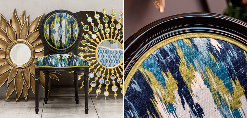 Мягкий стул с сине-зеленым узором Ikat Pattern