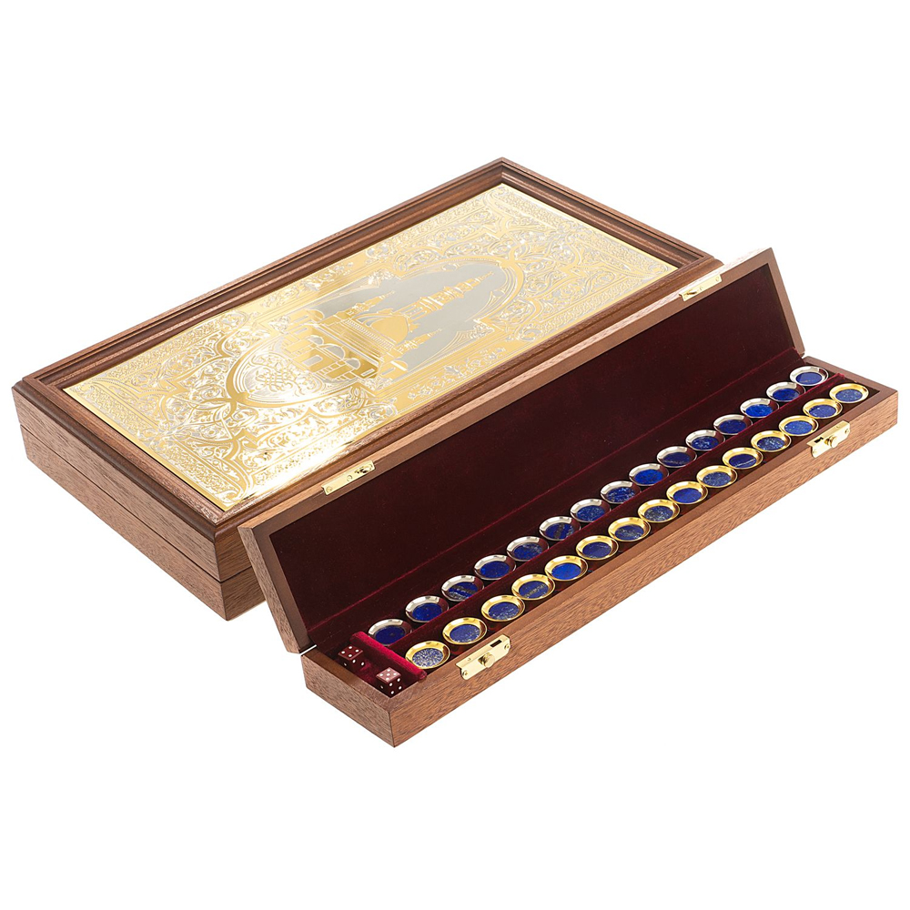 Нарды с гравюрой из натурального камня лазурит Backgammon from Stone
