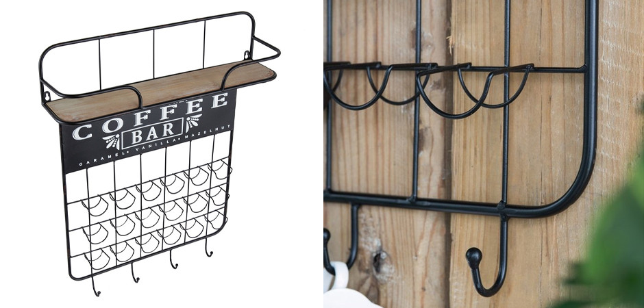 Настенная полка с крючками Coffee Bar