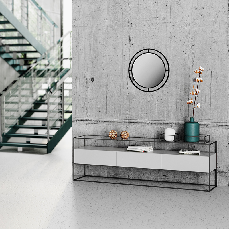 Настенное зеркало круглой формы в черной металлической раме BUBBLE MIRROR BLACK