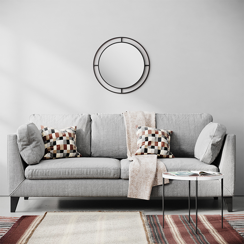 Настенное зеркало круглой формы в черной металлической раме BUBBLE MIRROR BLACK