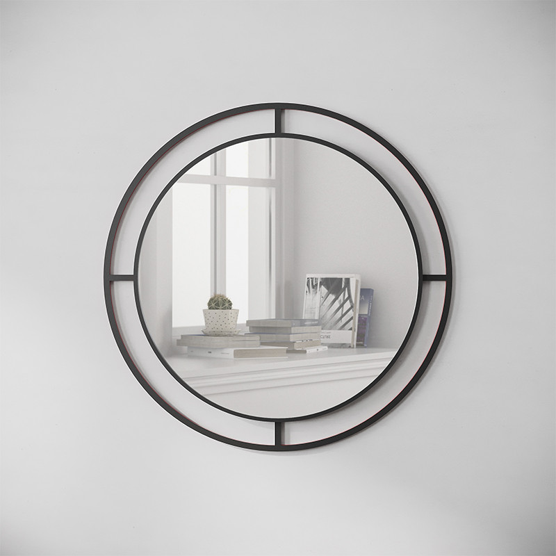 Настенное зеркало круглой формы в черной металлической раме BUBBLE MIRROR BLACK