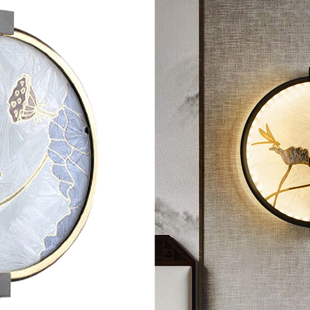 Настенный светильник Lotus Flowers and Dragonfly Round Wall Lamp