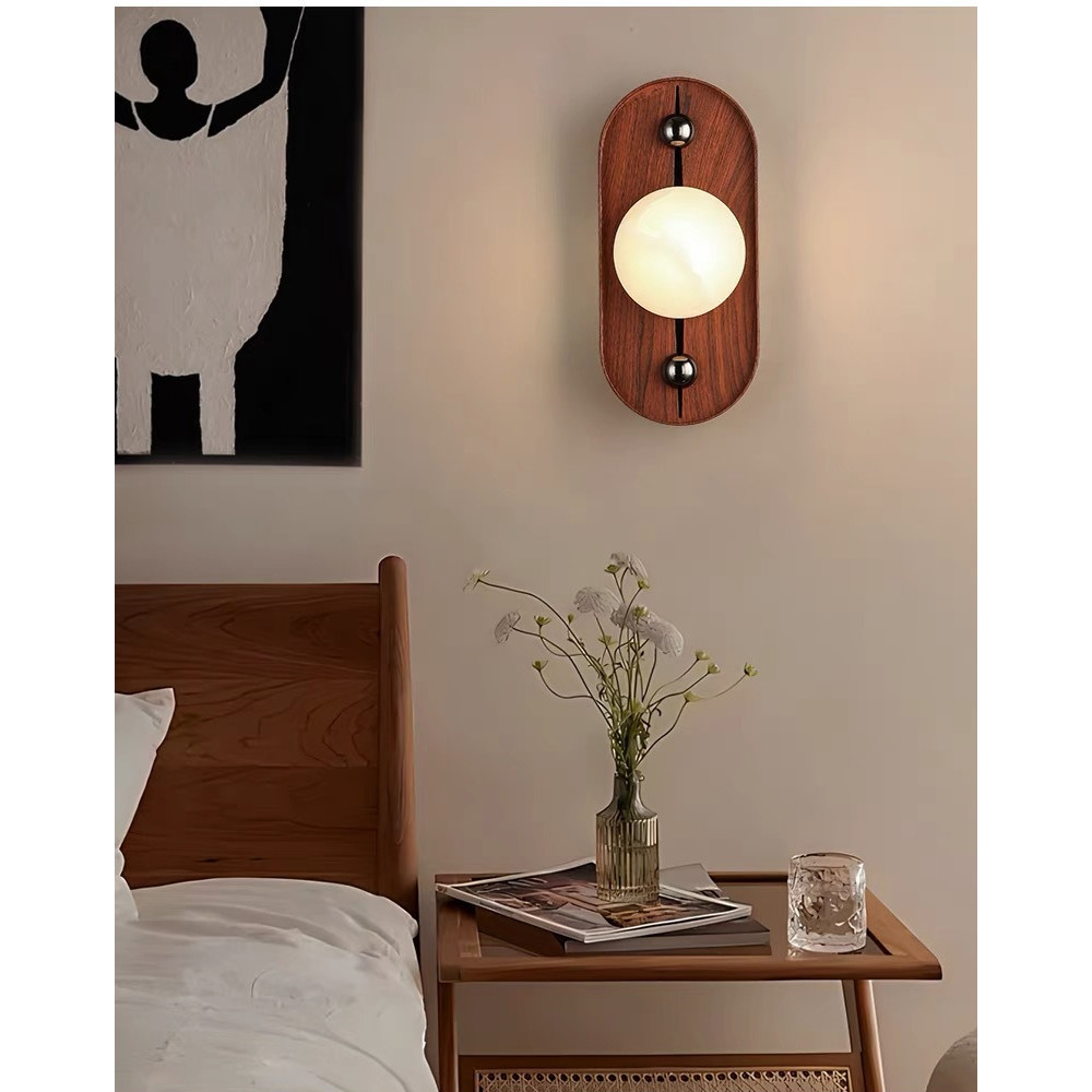 Настенный светильник овальный с деревянным основанием Wood Wall Lamp