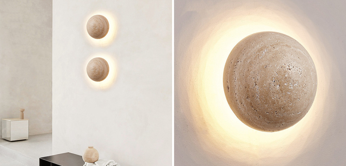 Настенный светодиодный светильник из камня травертина TRAVERTINE POVL WALL LAMP