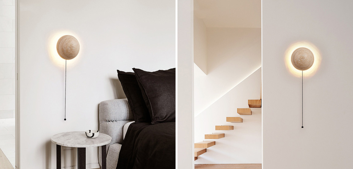 Настенный светодиодный светильник из камня травертина TRAVERTINE POVL WALL LAMP