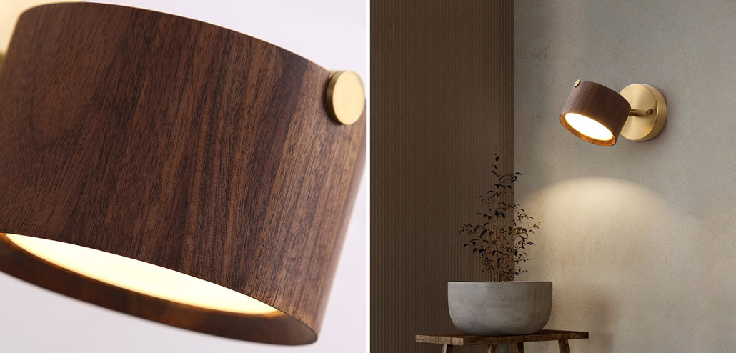 Настенный светодиодный светильник-спот с цилиндрическим плафоном из дерева BERNY