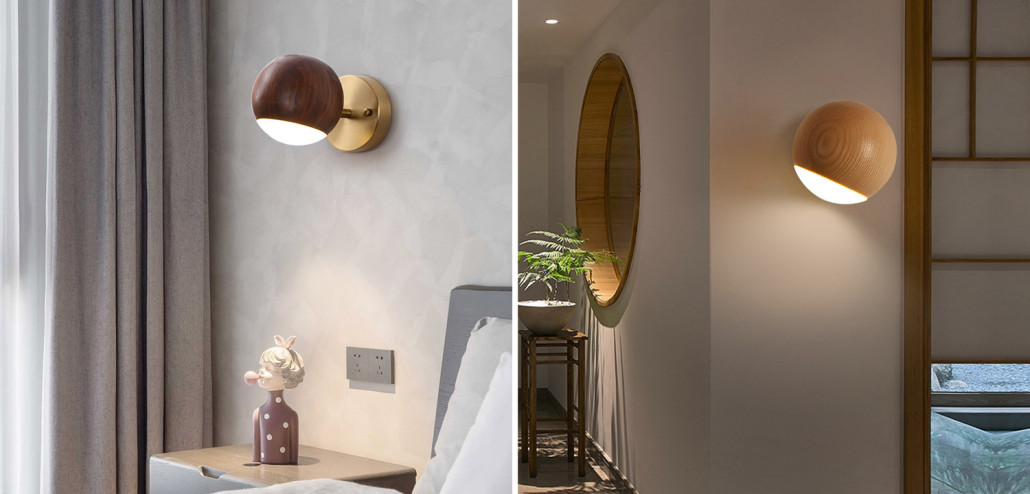 Настенный светодиодный светильник-спот с шарообразным плафоном из дерева BERNY