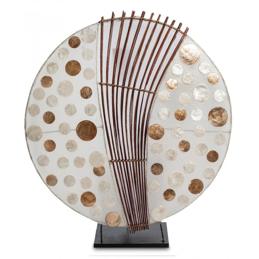 Настольная лампа из перламутра и дерева на подставке Indonesian Round Shell
