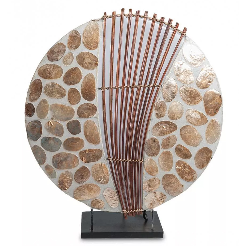 Настольная лампа из перламутра и дерева на подставке Indonesian Shell