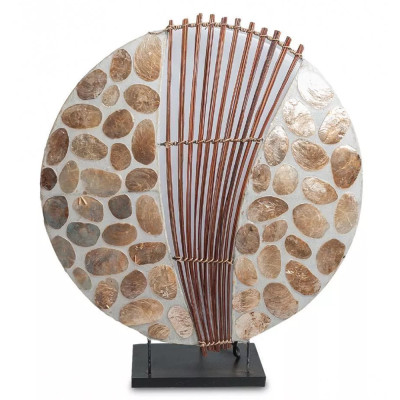 Настольная лампа из перламутра и дерева на подставке Indonesian Shell