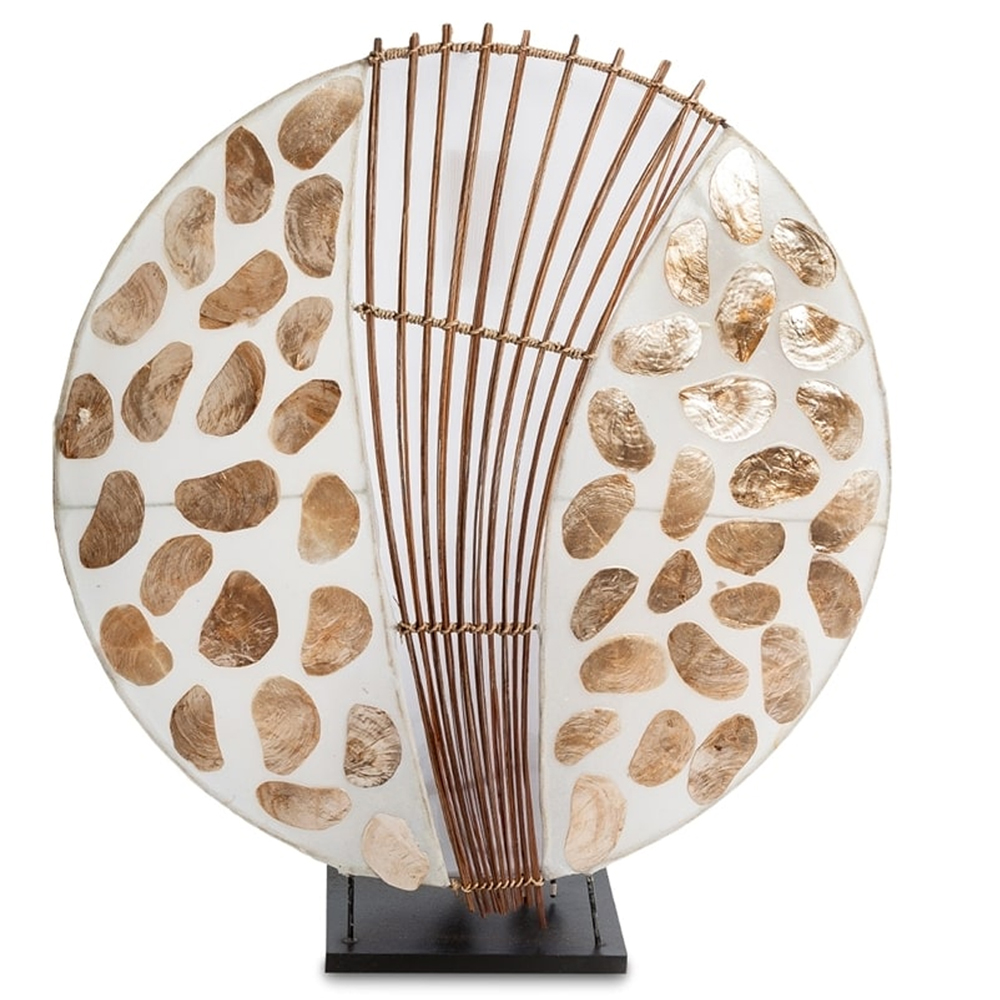 Настольная лампа из перламутра и дерева на подставке Indonesian Shell