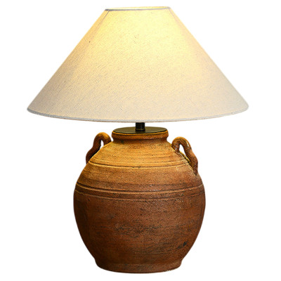 Настольная лампа керамическая коричневая с тканевым абажуром Eastern Tale