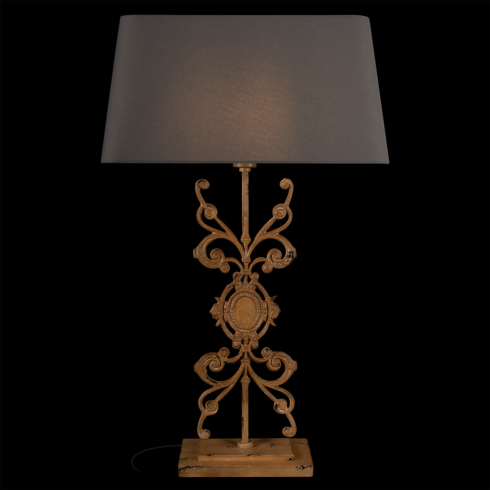 Настольная лампа на ажурном чугунном основании с серым абажуром Openwork Lamp