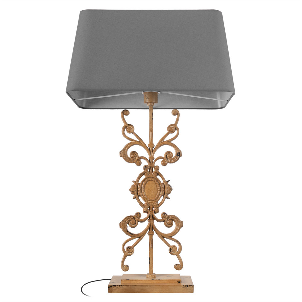 Настольная лампа на ажурном чугунном основании с серым абажуром Openwork Lamp
