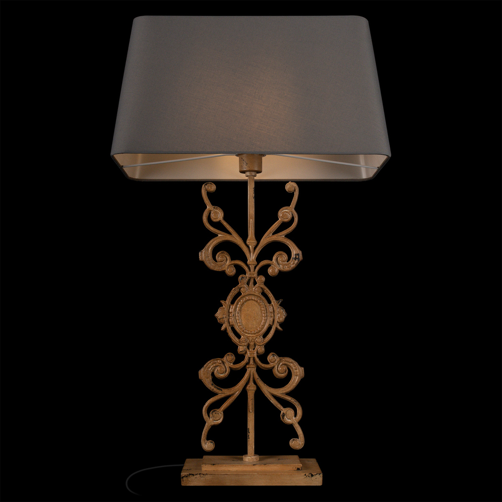 Настольная лампа на ажурном чугунном основании с серым абажуром Openwork Lamp