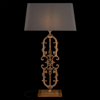Настольная лампа на ажурном чугунном основании с тканевым серым абажуром Openwork Lamp