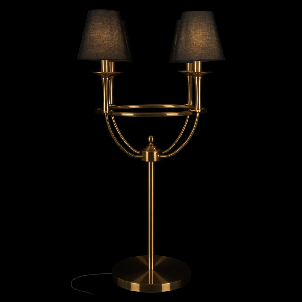 Настольная лампа на металлическом основании бронзового цвета с 4-мя черными конусовидными абажурами Dignity