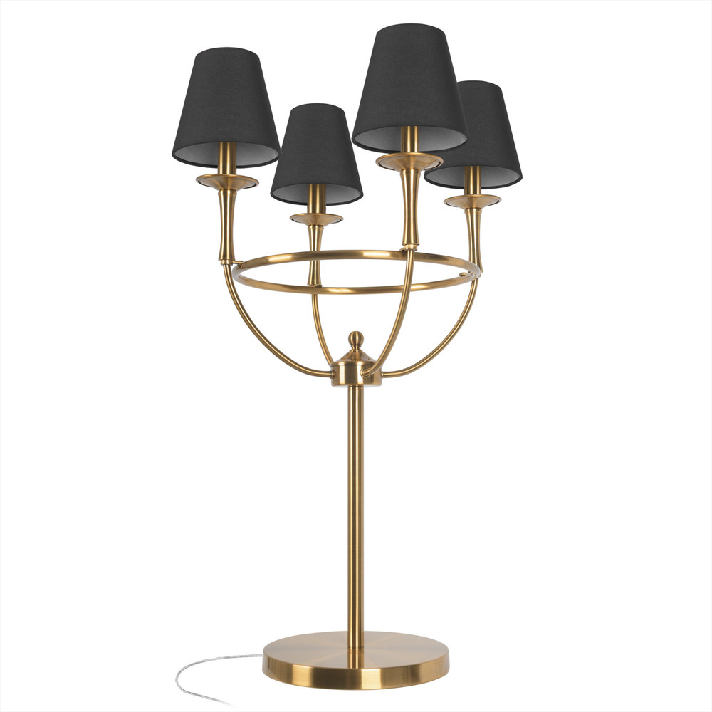 Настольная лампа на металлическом основании бронзового цвета с 4-мя черными конусовидными абажурами Dignity