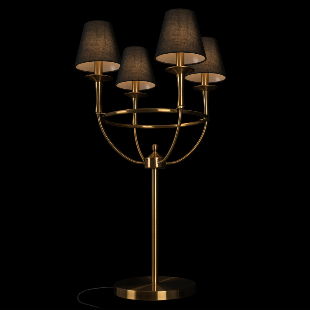 Настольная лампа на металлическом основании бронзового цвета с 4-мя черными конусовидными абажурами Dignity