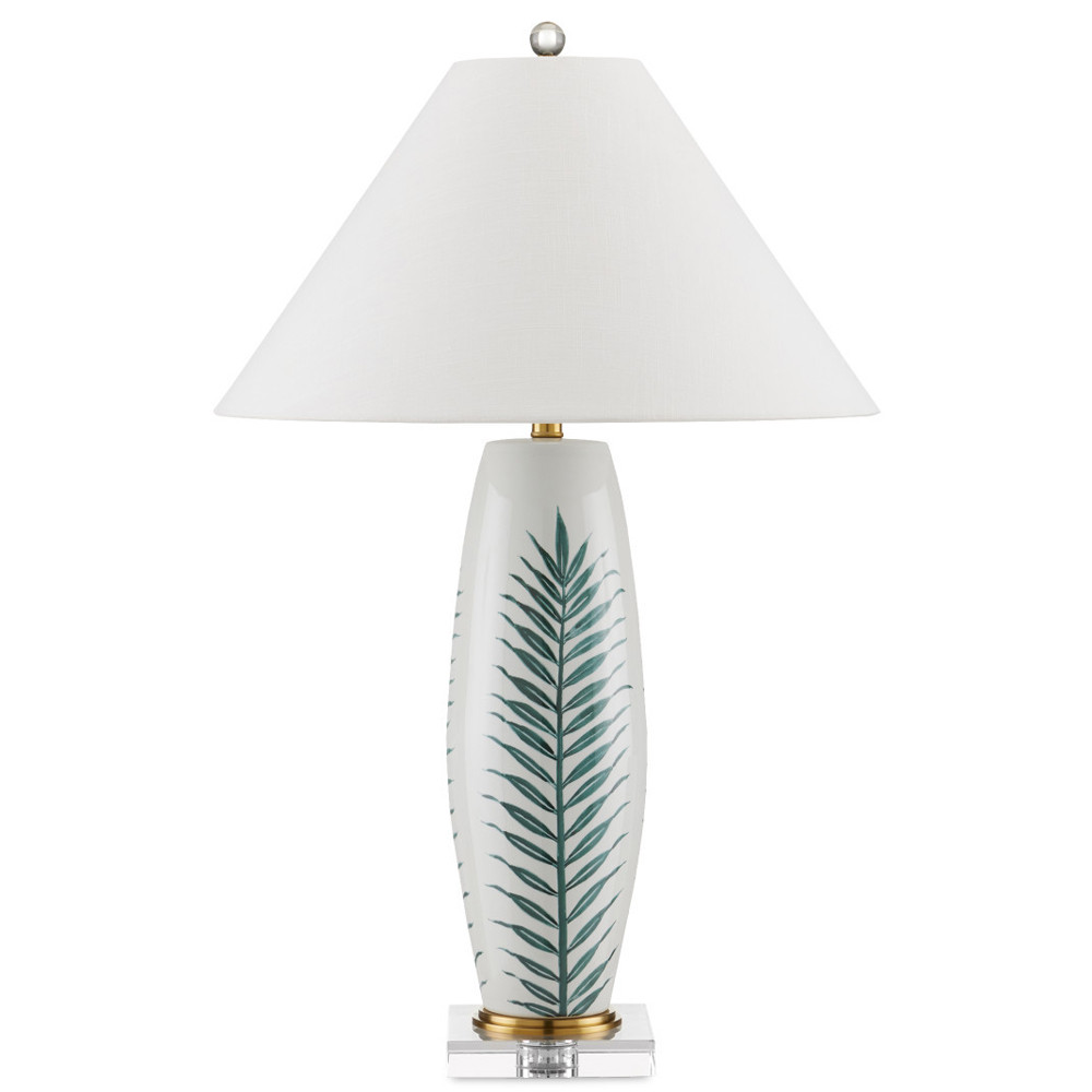 Настольная лампа овальная с тропическим принтом Stylized Aalm Leaves Motif