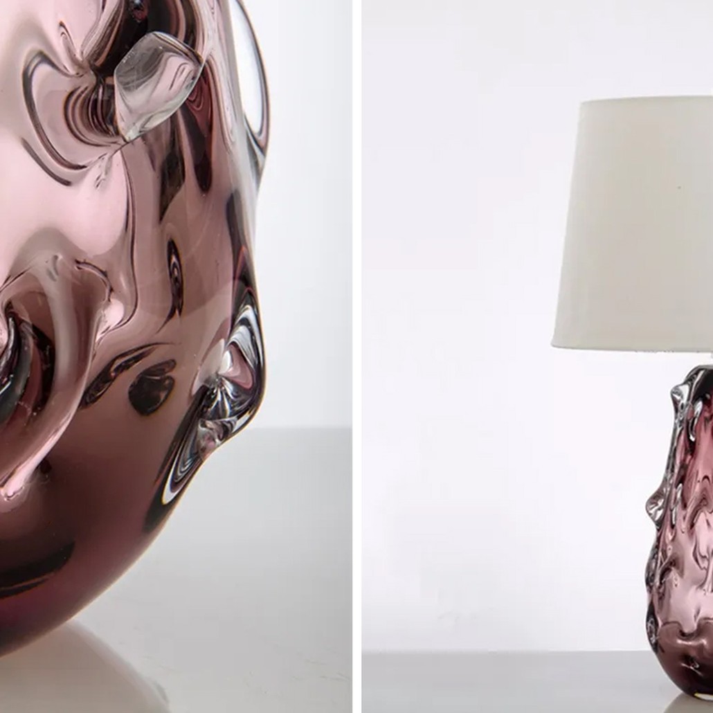 Настольная лампа с абажуром Bellamy Molten Glass Table Lamp Розовое стекло