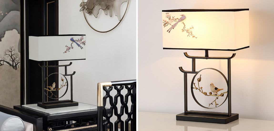 Настольная лампа с абажуром Bird Chinese Style Modern Table Lamp